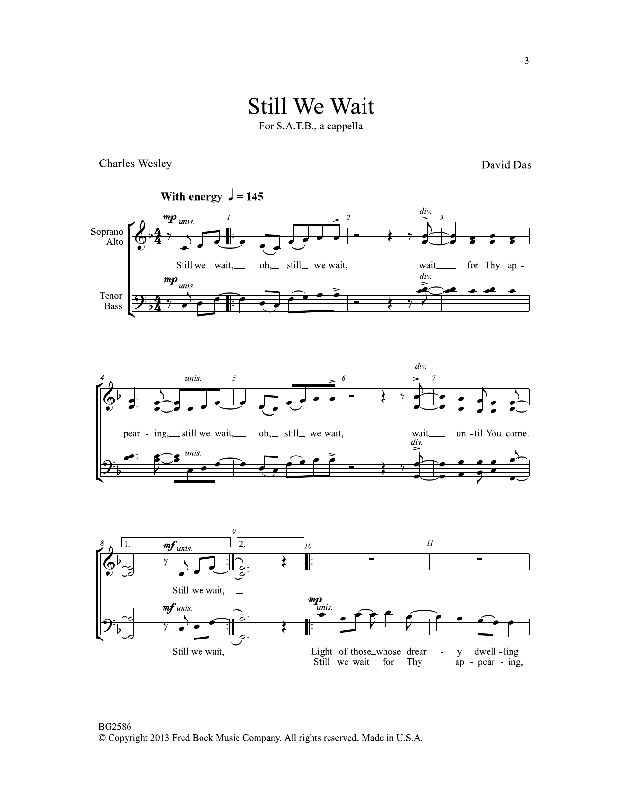 David Das Still We Wait sheet music notes and chords arranged for SATB Choir