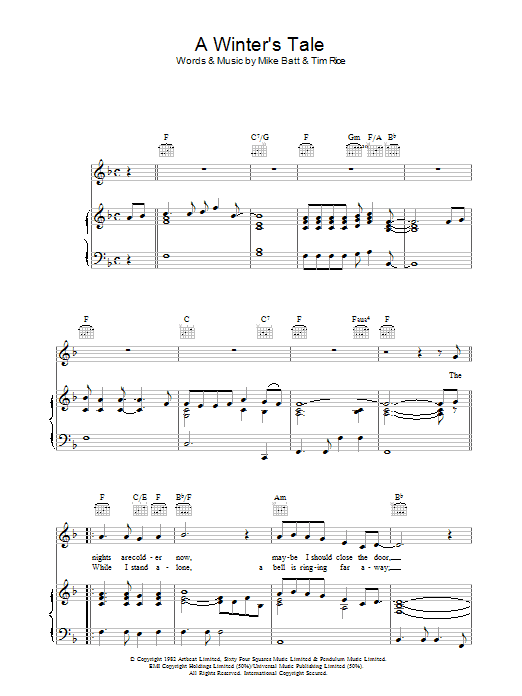 David Essex A Winter's Tale sheet music notes and chords arranged for Piano, Vocal & Guitar Chords (Right-Hand Melody)