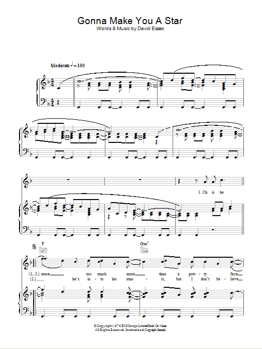 David Essex Gonna Make You A Star sheet music notes and chords arranged for Piano, Vocal & Guitar Chords