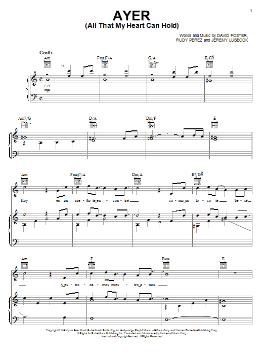 David Foster Ayer (All That My Heart Can Hold) sheet music notes and chords arranged for Piano, Vocal & Guitar Chords (Right-Hand Melody)
