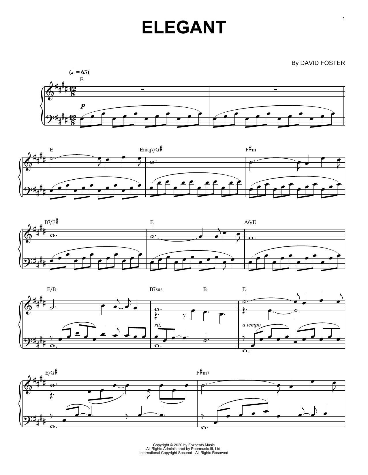David Foster Elegant sheet music notes and chords arranged for Piano Solo