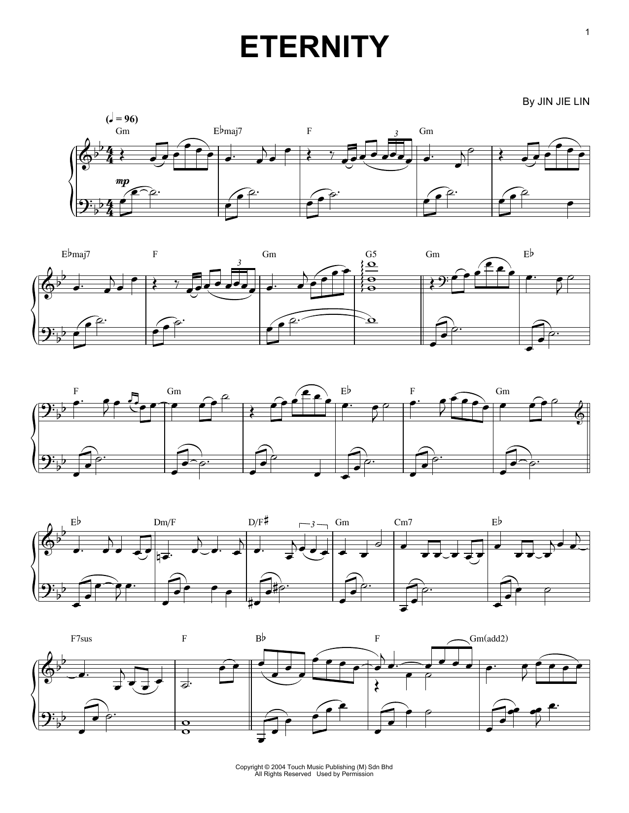 David Foster Eternity sheet music notes and chords arranged for Piano Solo