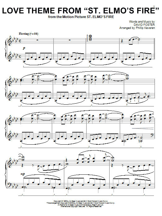 David Foster Love Theme From St. Elmo's Fire (arr. Phillip Keveren) sheet music notes and chords arranged for Piano Solo