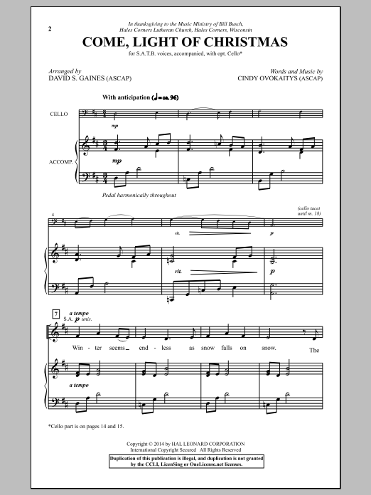 David Gaines Come, Light Of Christmas sheet music notes and chords arranged for SATB Choir