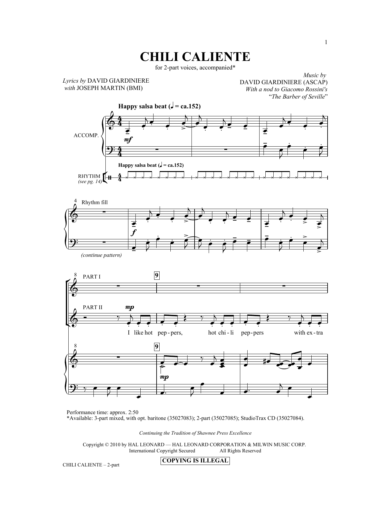 David Giardiniere Chili Caliente sheet music notes and chords arranged for 3-Part Mixed Choir