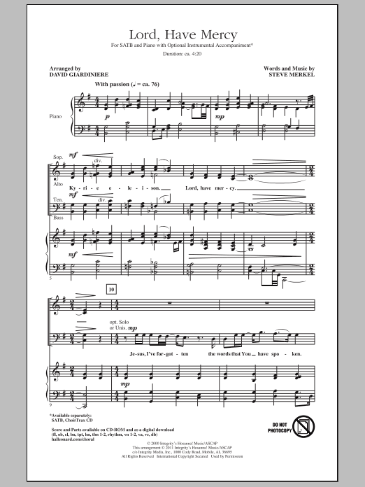 David Giardiniere Lord Have Mercy sheet music notes and chords arranged for SATB Choir