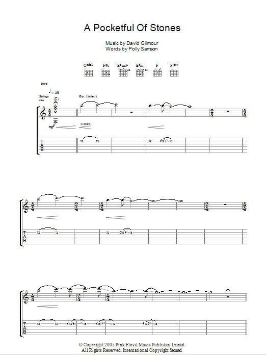 David Gilmour A Pocketful Of Stones sheet music notes and chords arranged for Guitar Tab