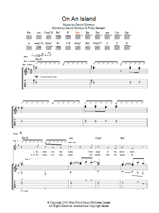 David Gilmour On An Island sheet music notes and chords arranged for Guitar Tab
