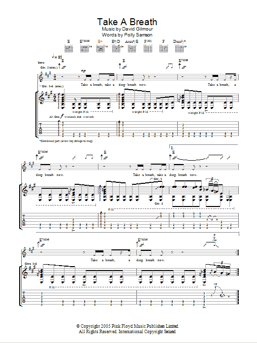 David Gilmour Take A Breath sheet music notes and chords arranged for Guitar Tab