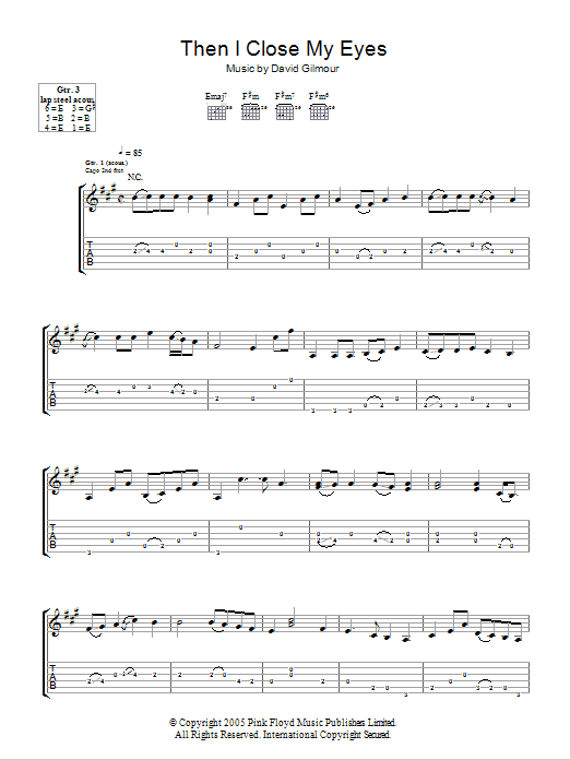 David Gilmour Then I Close My Eyes sheet music notes and chords arranged for Guitar Tab