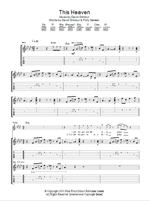 David Gilmour This Heaven sheet music notes and chords arranged for Guitar Tab