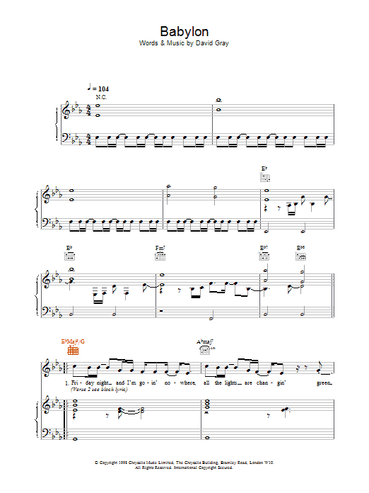 David Gray Babylon sheet music notes and chords arranged for Clarinet Solo