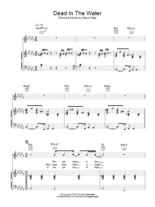 David Gray Dead In The Water sheet music notes and chords arranged for Guitar Chords/Lyrics