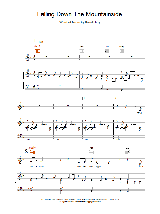 David Gray Falling Down The Mountainside sheet music notes and chords arranged for Guitar Tab