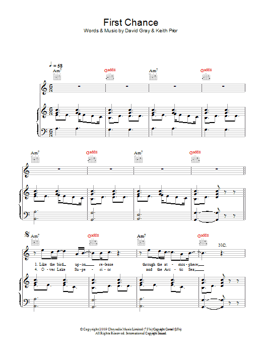 David Gray First Chance sheet music notes and chords arranged for Piano, Vocal & Guitar Chords