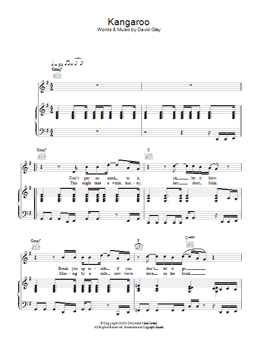 David Gray Kangaroo sheet music notes and chords arranged for Guitar Tab