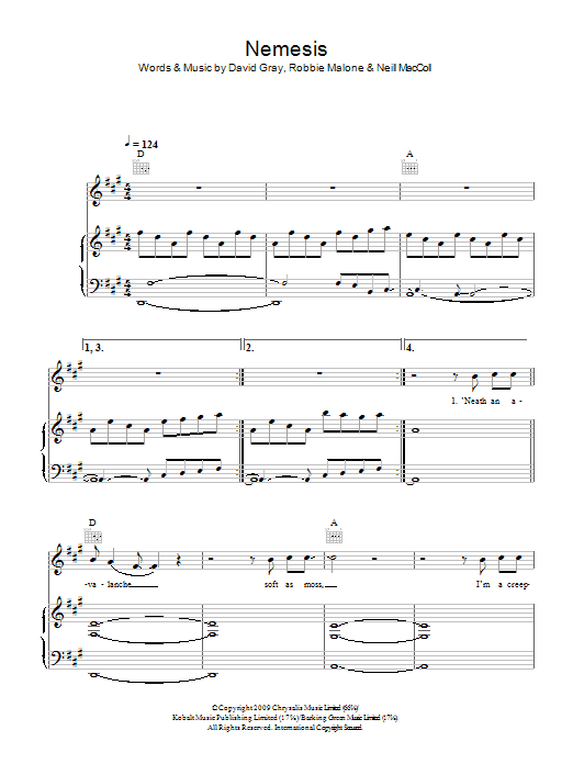 David Gray Nemesis sheet music notes and chords arranged for Piano, Vocal & Guitar Chords