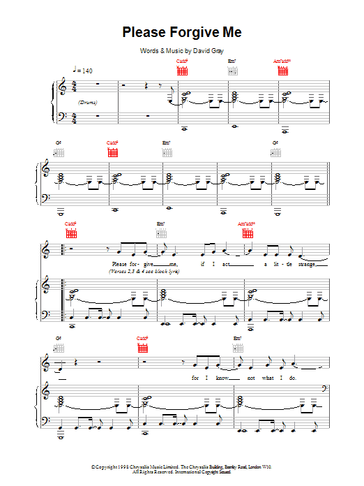 David Gray Please Forgive Me sheet music notes and chords arranged for Guitar Chords/Lyrics