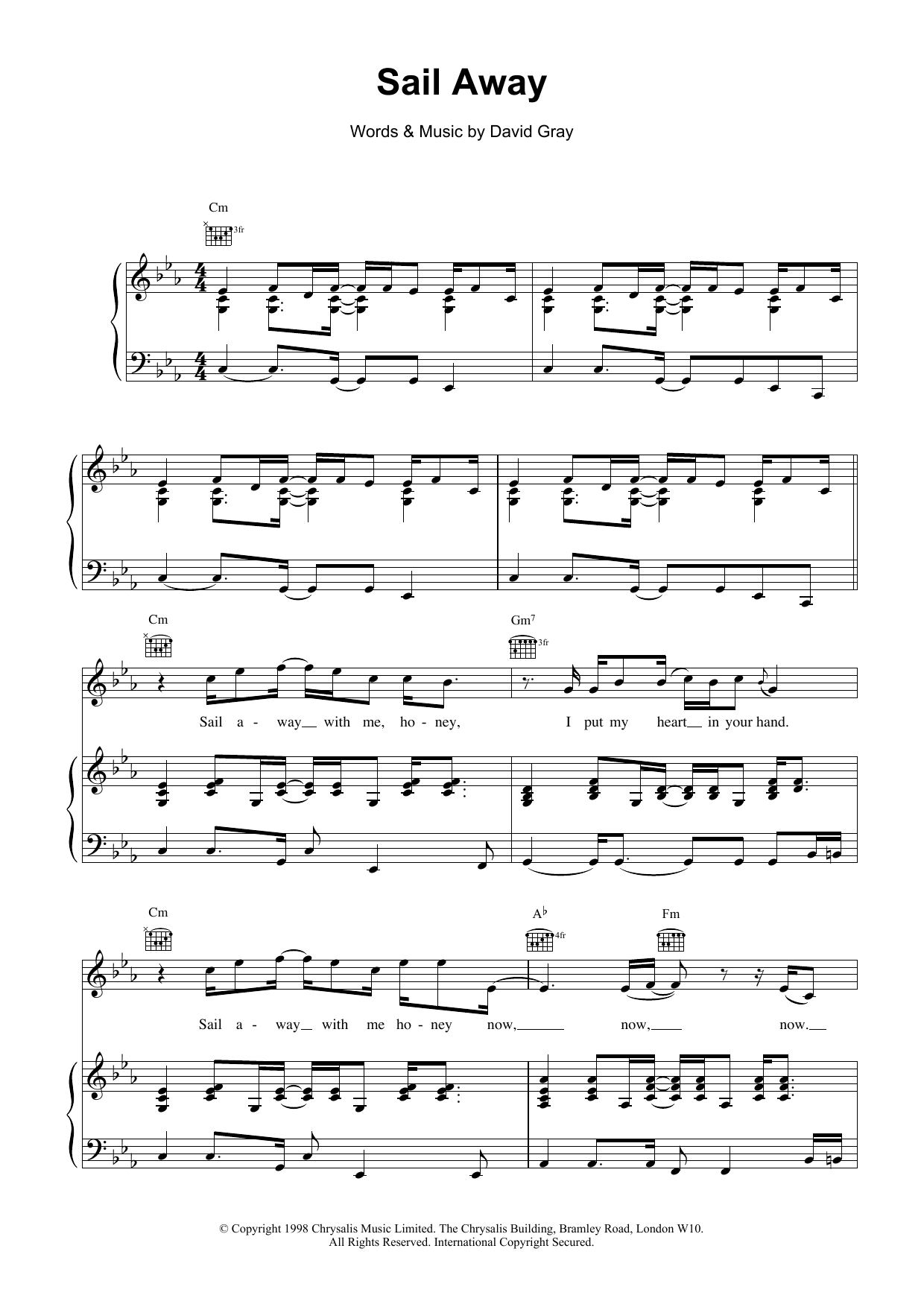 David Gray Sail Away sheet music notes and chords arranged for Piano, Vocal & Guitar Chords