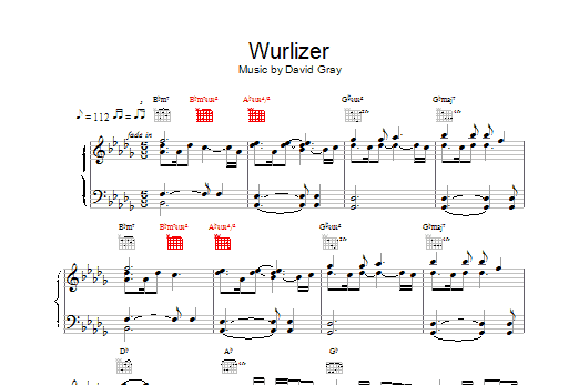 David Gray Wurlizer sheet music notes and chords arranged for Piano, Vocal & Guitar Chords
