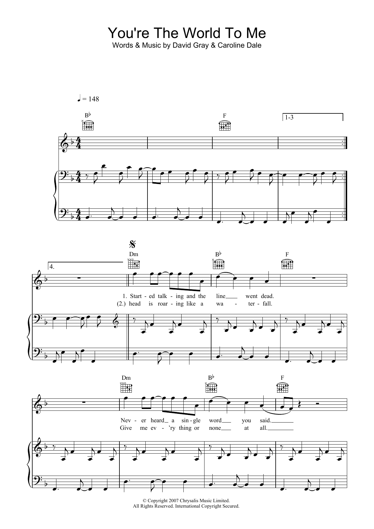 David Gray You're The World To Me sheet music notes and chords arranged for Piano, Vocal & Guitar Chords