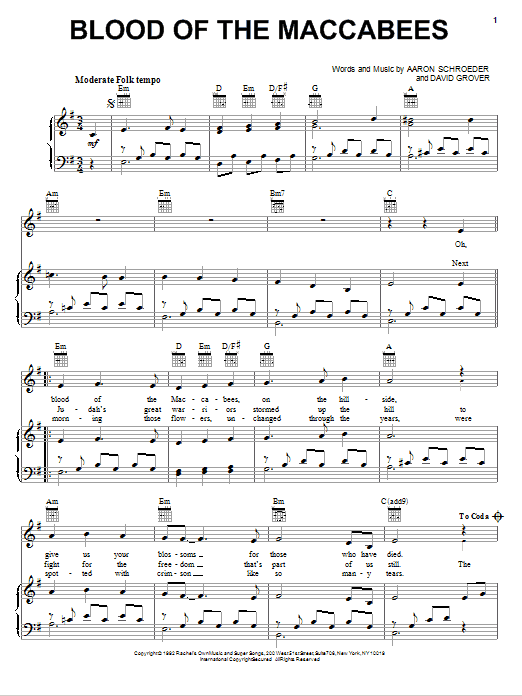 David Grover & The Big Bear Band Blood Of The Maccabees sheet music notes and chords arranged for Piano, Vocal & Guitar Chords (Right-Hand Melody)