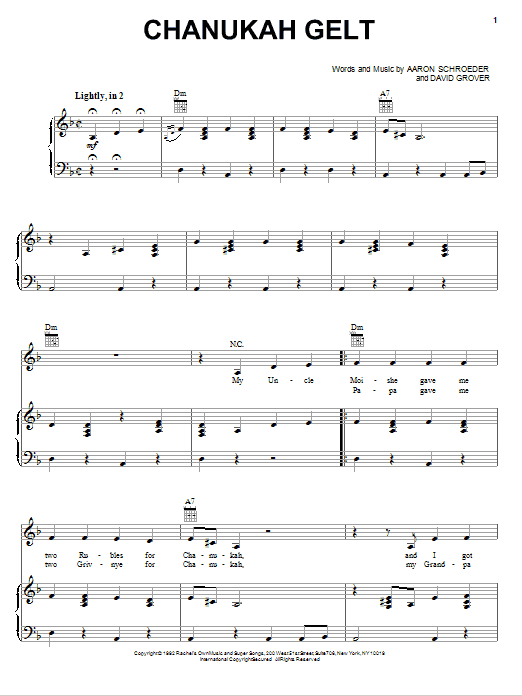 David Grover & The Big Bear Band Chanukah Gelt sheet music notes and chords arranged for Piano, Vocal & Guitar Chords (Right-Hand Melody)