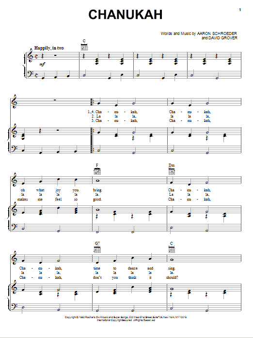 David Grover & The Big Bear Band Chanukah sheet music notes and chords arranged for Piano, Vocal & Guitar Chords (Right-Hand Melody)