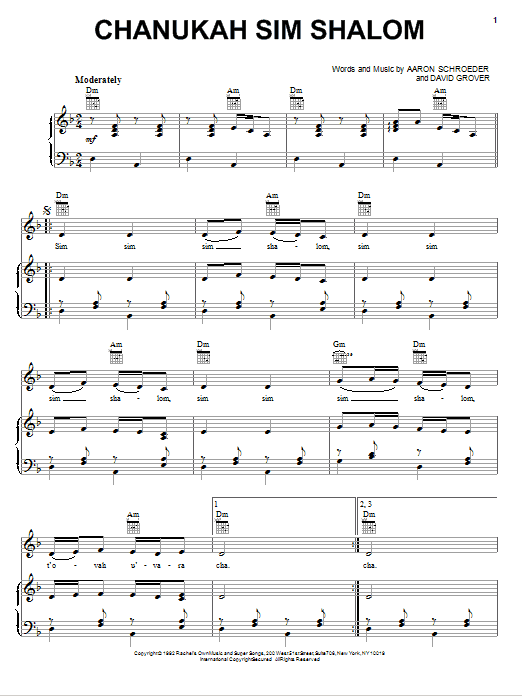 David Grover & The Big Bear Band Chanukah Sim Shalom sheet music notes and chords arranged for Piano, Vocal & Guitar Chords (Right-Hand Melody)