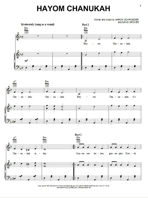 David Grover & The Big Bear Band Hayom Chanukah sheet music notes and chords arranged for Piano, Vocal & Guitar Chords (Right-Hand Melody)