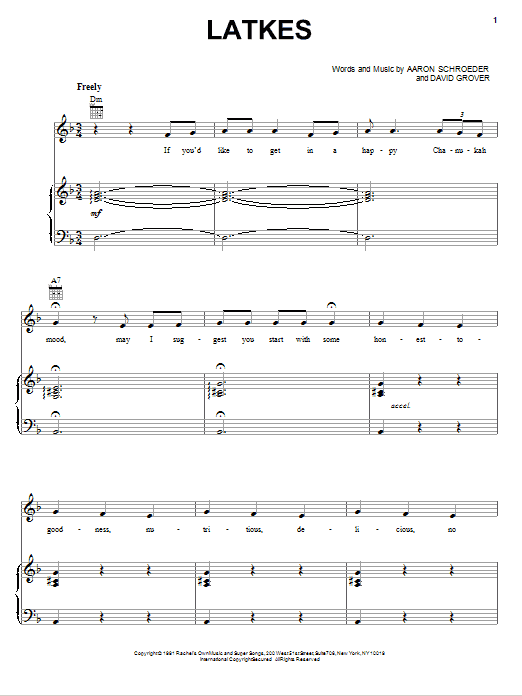 David Grover & The Big Bear Band Latkes sheet music notes and chords arranged for Piano, Vocal & Guitar Chords (Right-Hand Melody)