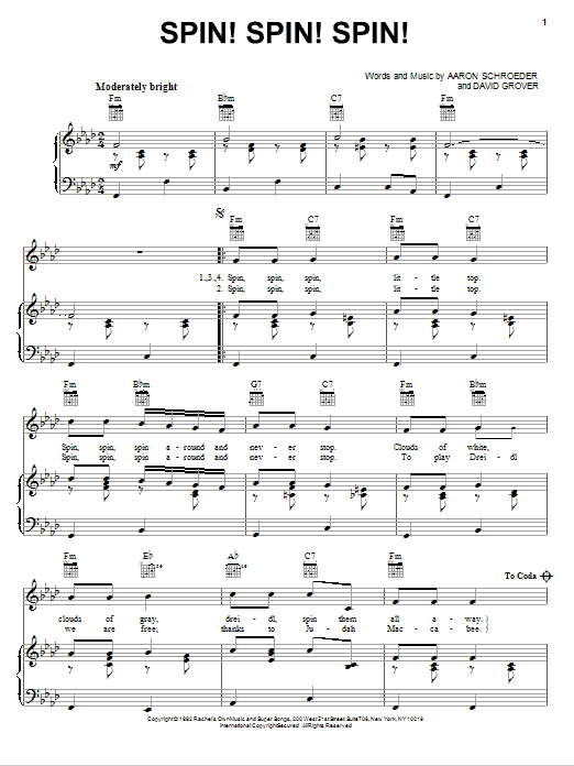 David Grover & The Big Bear Band Spin! Spin! Spin! sheet music notes and chords arranged for Piano, Vocal & Guitar Chords (Right-Hand Melody)