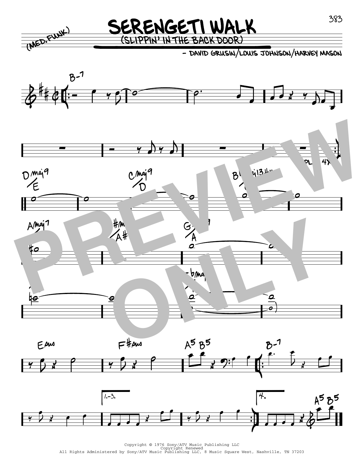 David Grusin Serengeti Walk (Slippin' In The Back Door) sheet music notes and chords arranged for Real Book – Melody & Chords