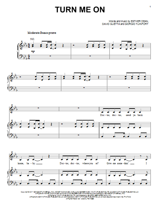 David Guetta featuring Nicki Minaj Turn Me On sheet music notes and chords arranged for Piano, Vocal & Guitar Chords