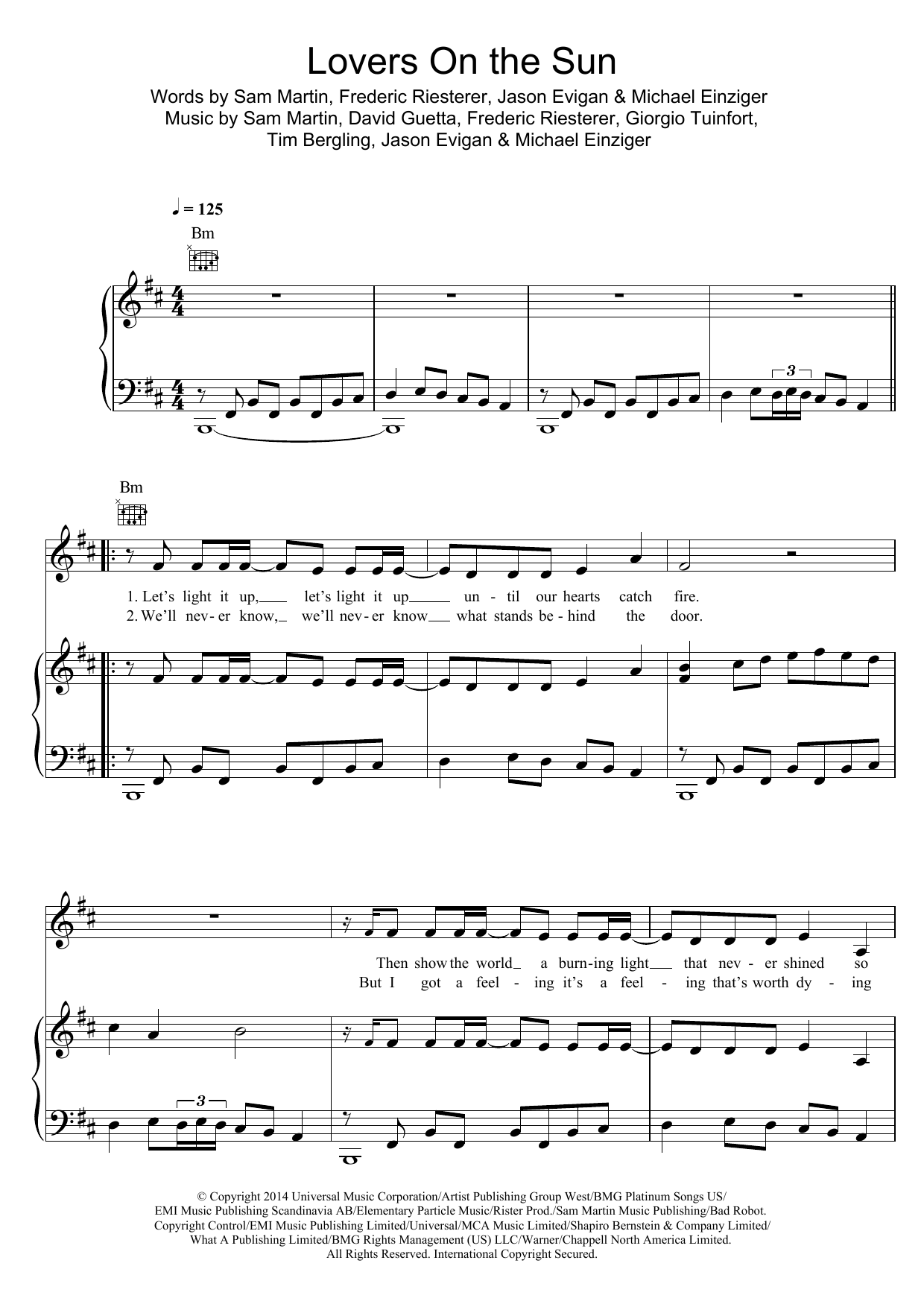 David Guetta Lovers On The Sun (featuring Sam Martin) sheet music notes and chords arranged for Piano, Vocal & Guitar Chords