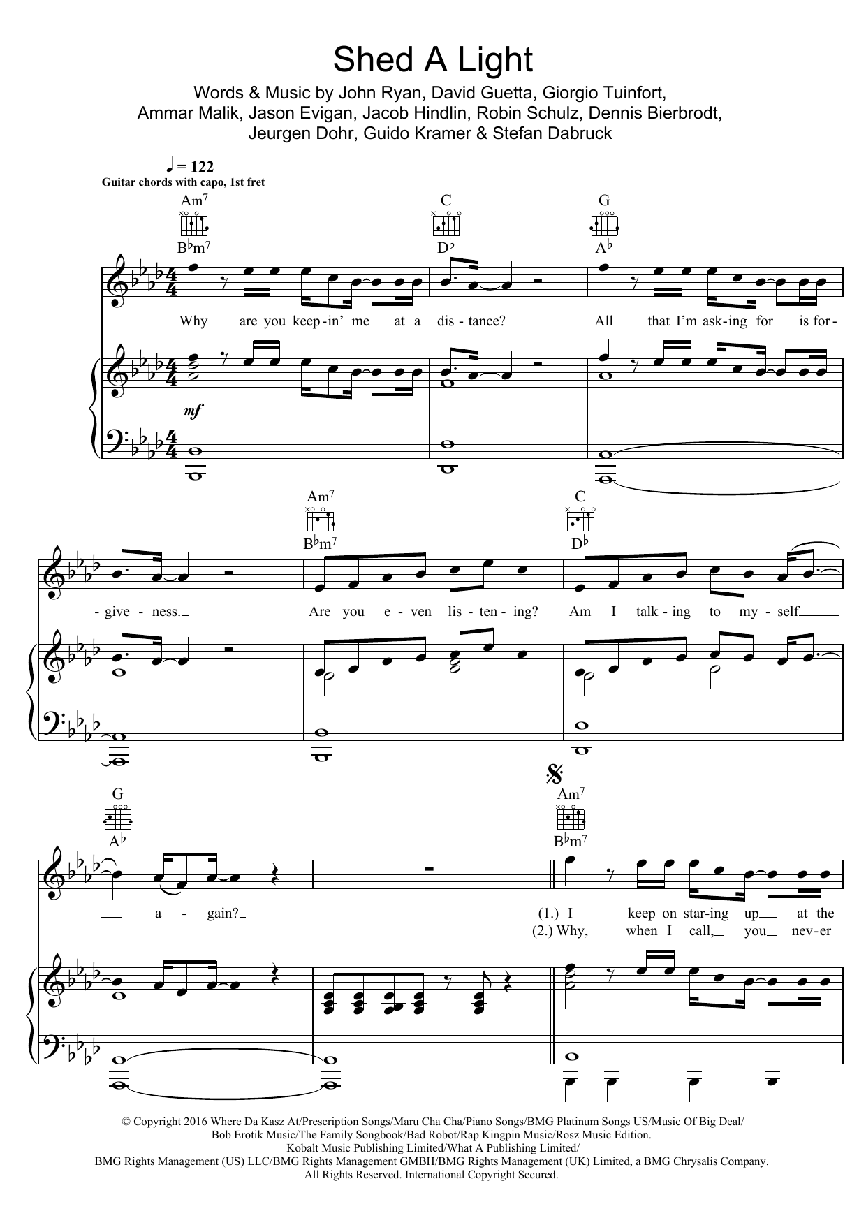 David Guetta Shed A Light (featuring Cheat Codes) sheet music notes and chords arranged for Piano, Vocal & Guitar Chords
