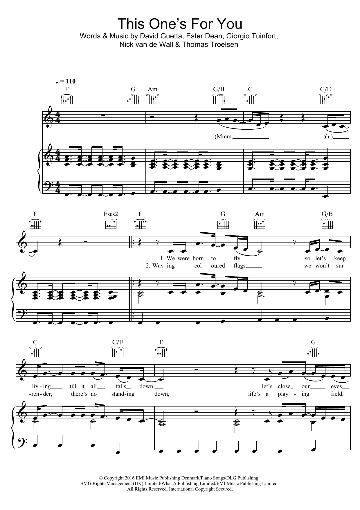 David Guetta This One's For You sheet music notes and chords arranged for Piano, Vocal & Guitar Chords
