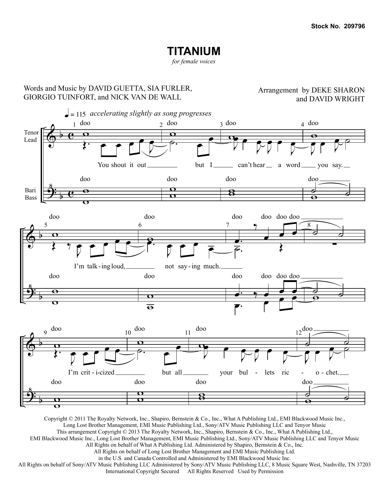 David Guetta Titanium (feat. Sia) (arr. Deke Sharon, David Wright) sheet music notes and chords arranged for SSAA Choir