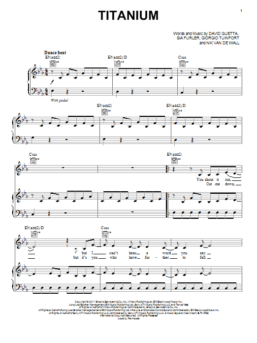 David Guetta Titanium (feat. Sia) sheet music notes and chords arranged for Piano, Vocal & Guitar Chords (Right-Hand Melody)