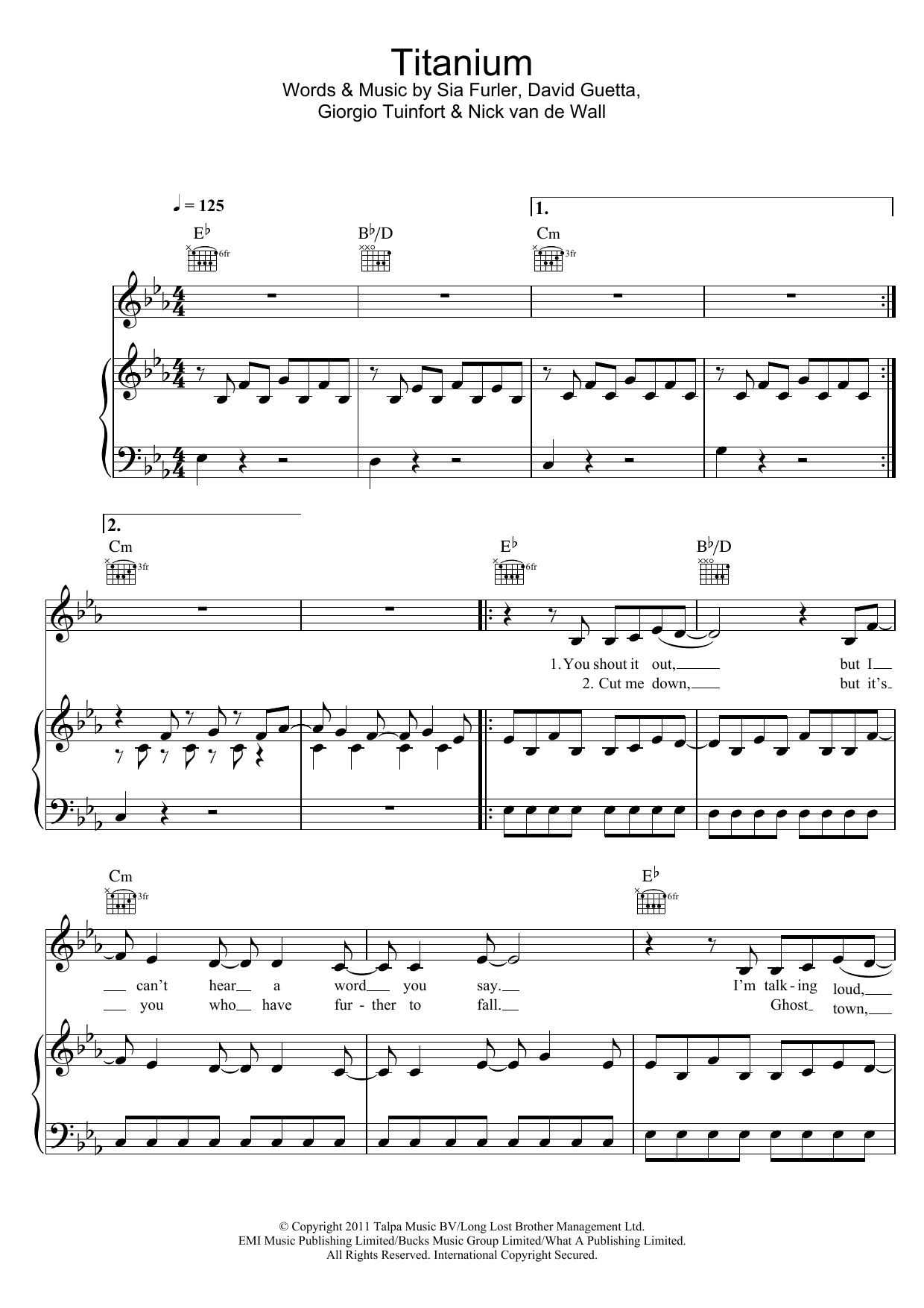 David Guetta Titanium (featuring Sia) sheet music notes and chords arranged for Violin Solo