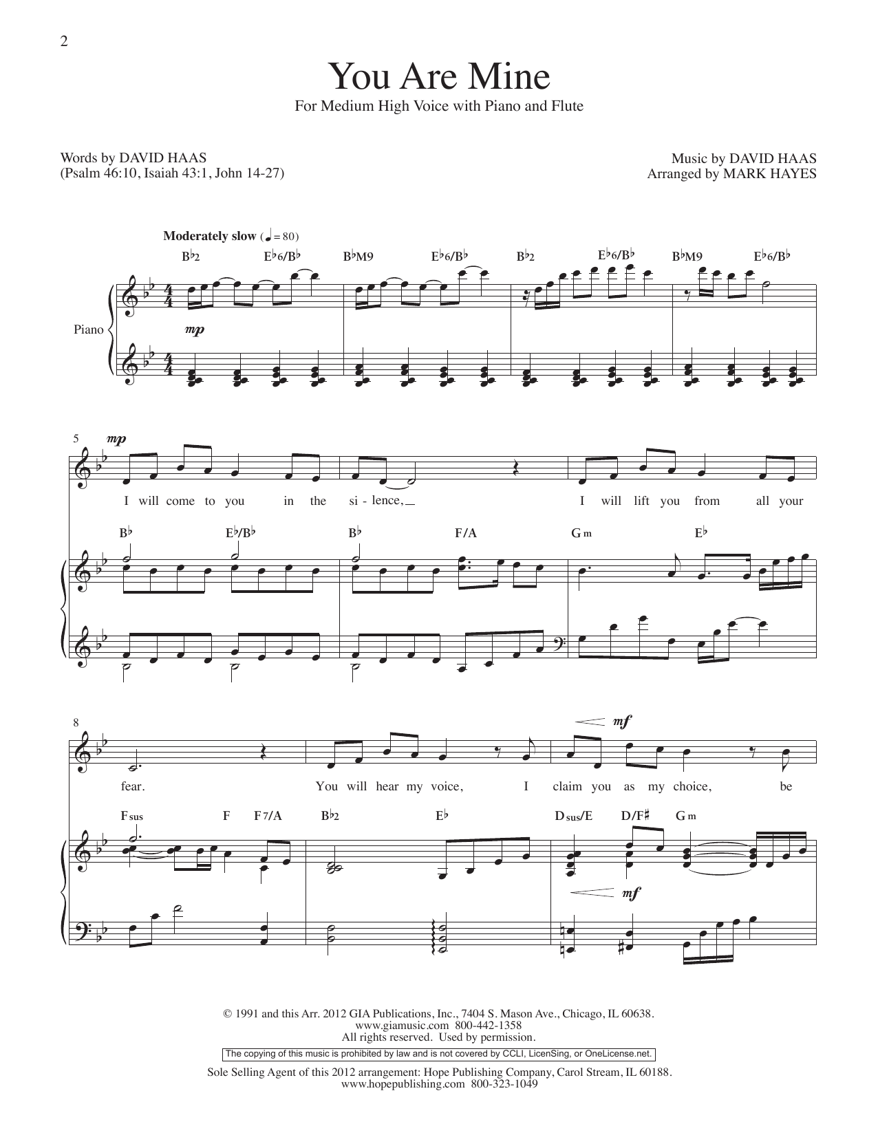 David Haas You Are Mine sheet music notes and chords arranged for Piano & Vocal