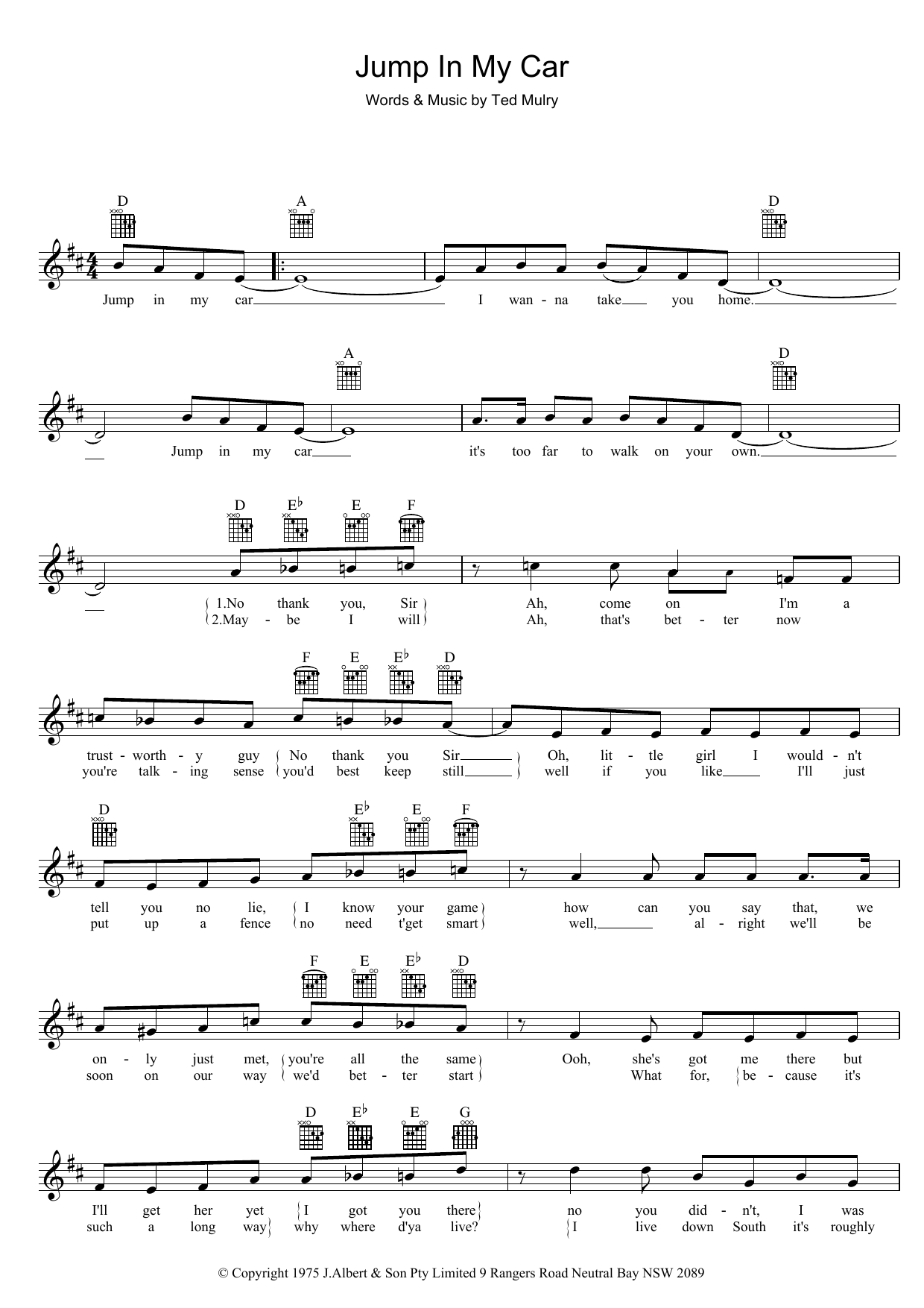 David Hasselhoff Jump In My Car sheet music notes and chords arranged for Lead Sheet / Fake Book