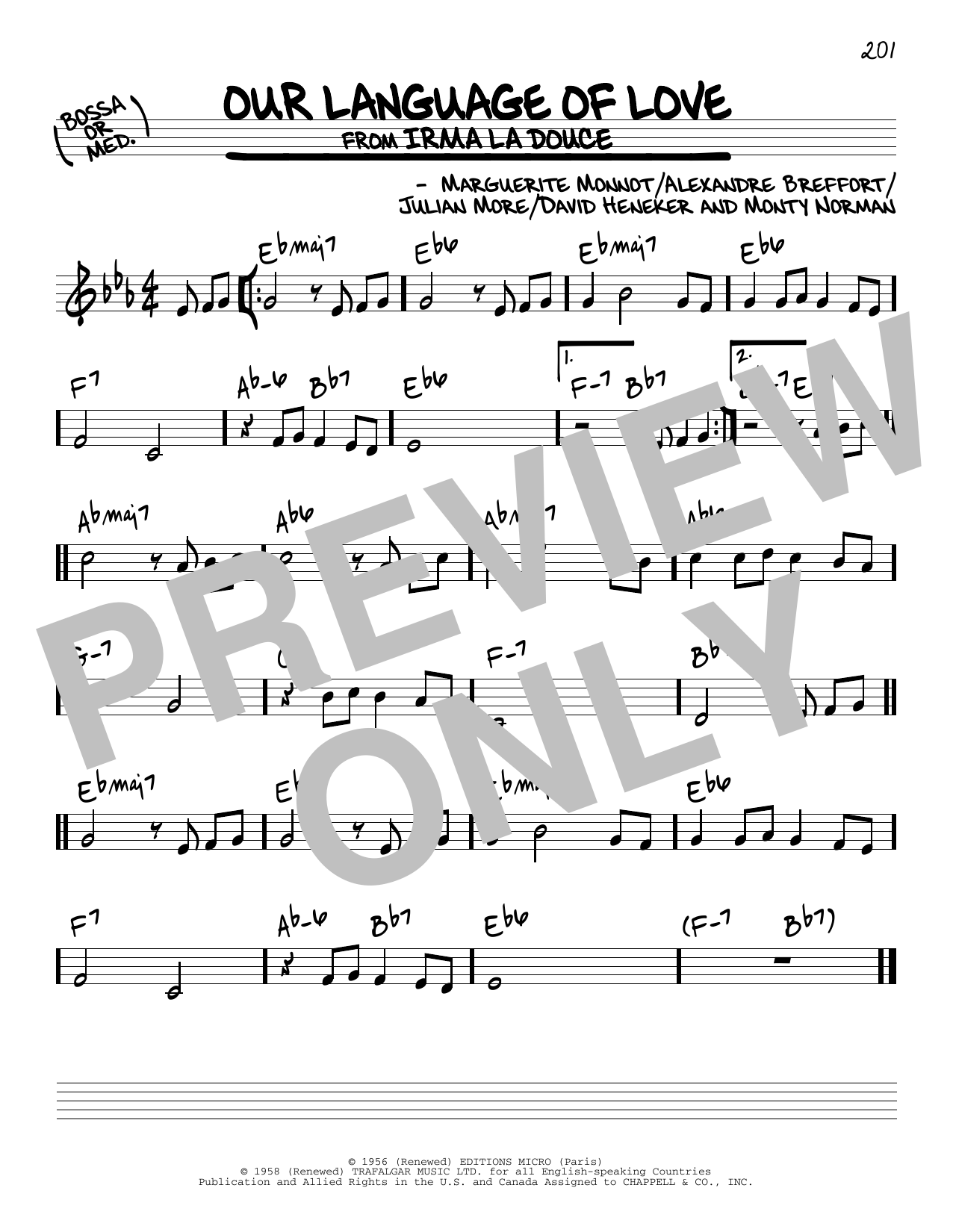 David Heneker Our Language Of Love sheet music notes and chords arranged for Real Book – Melody & Chords