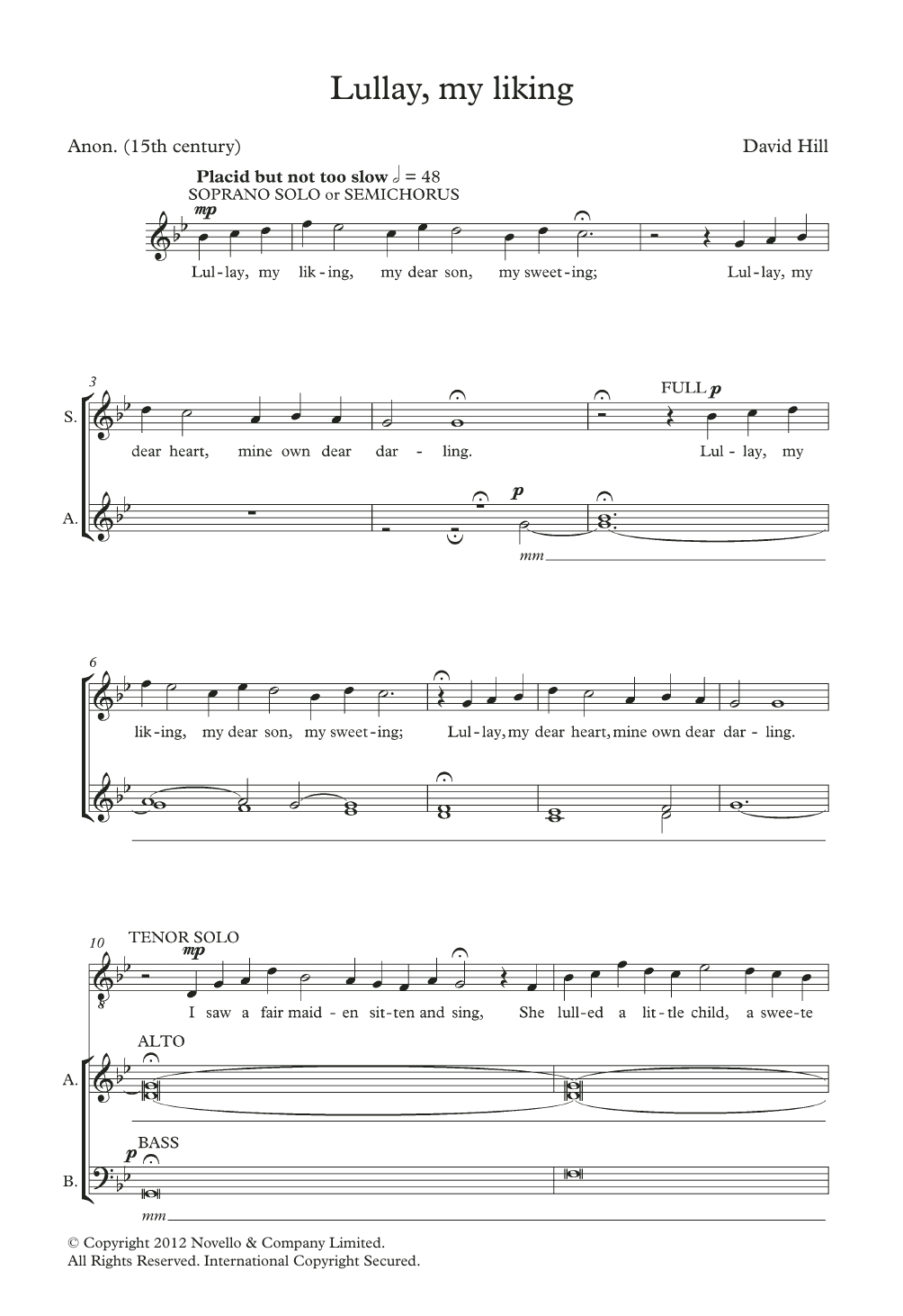 David Hill Lullay, My Liking sheet music notes and chords arranged for SATB Choir