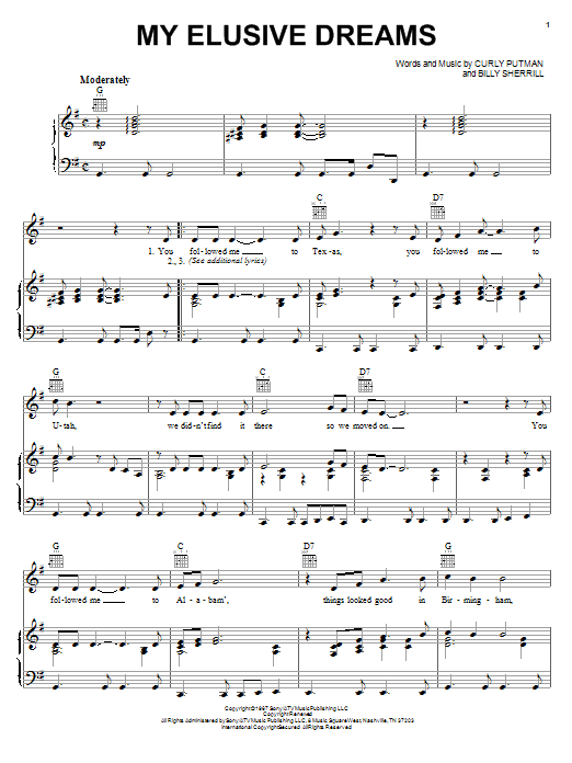David Houston & Tammy Wynette My Elusive Dreams sheet music notes and chords arranged for Piano, Vocal & Guitar Chords (Right-Hand Melody)