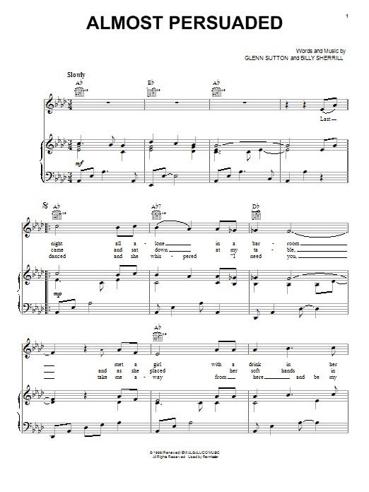 David Houston Almost Persuaded sheet music notes and chords arranged for Piano, Vocal & Guitar Chords (Right-Hand Melody)
