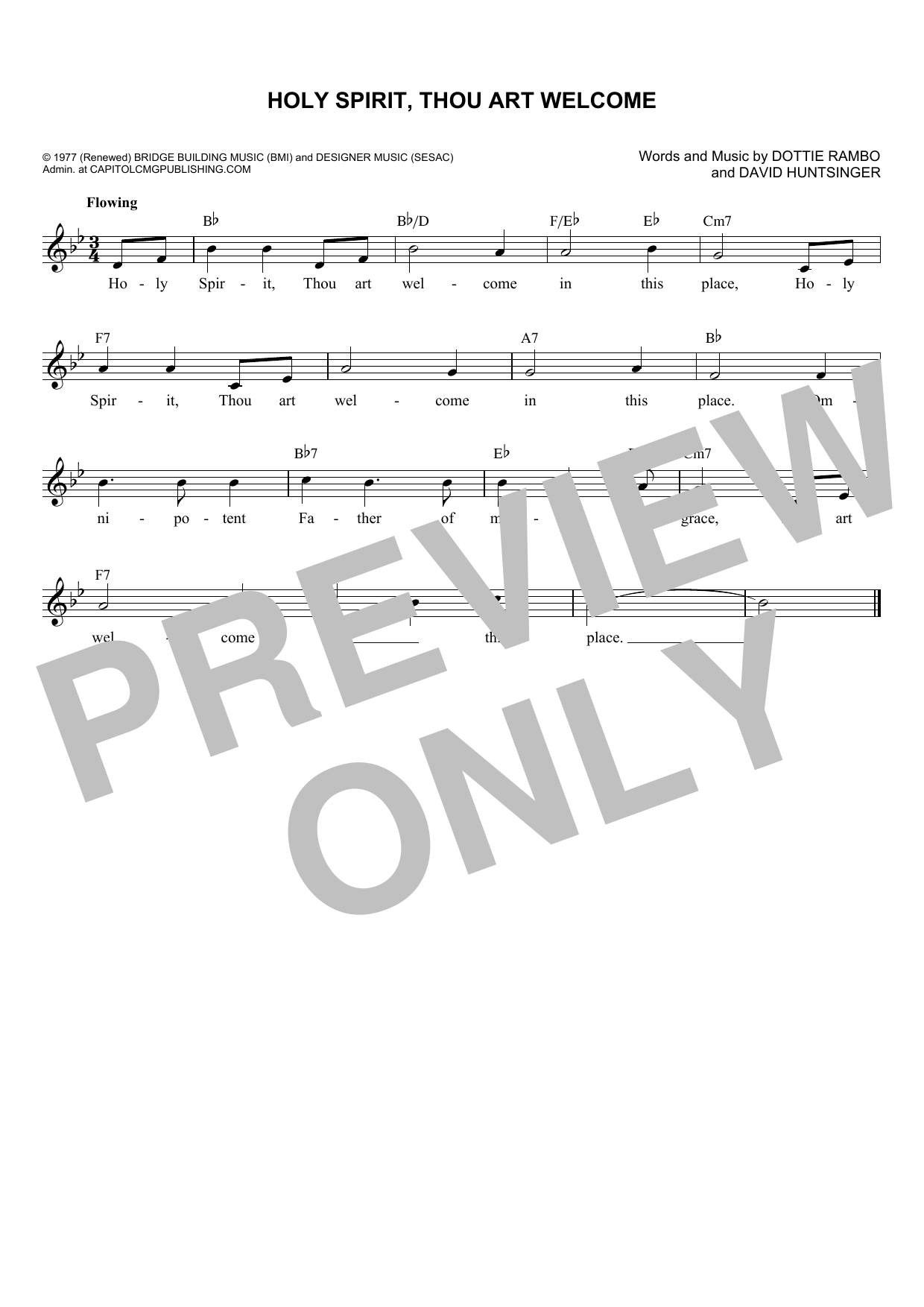 David Huntsinger Holy Spirit, Thou Art Welcome sheet music notes and chords arranged for Piano, Vocal & Guitar Chords (Right-Hand Melody)