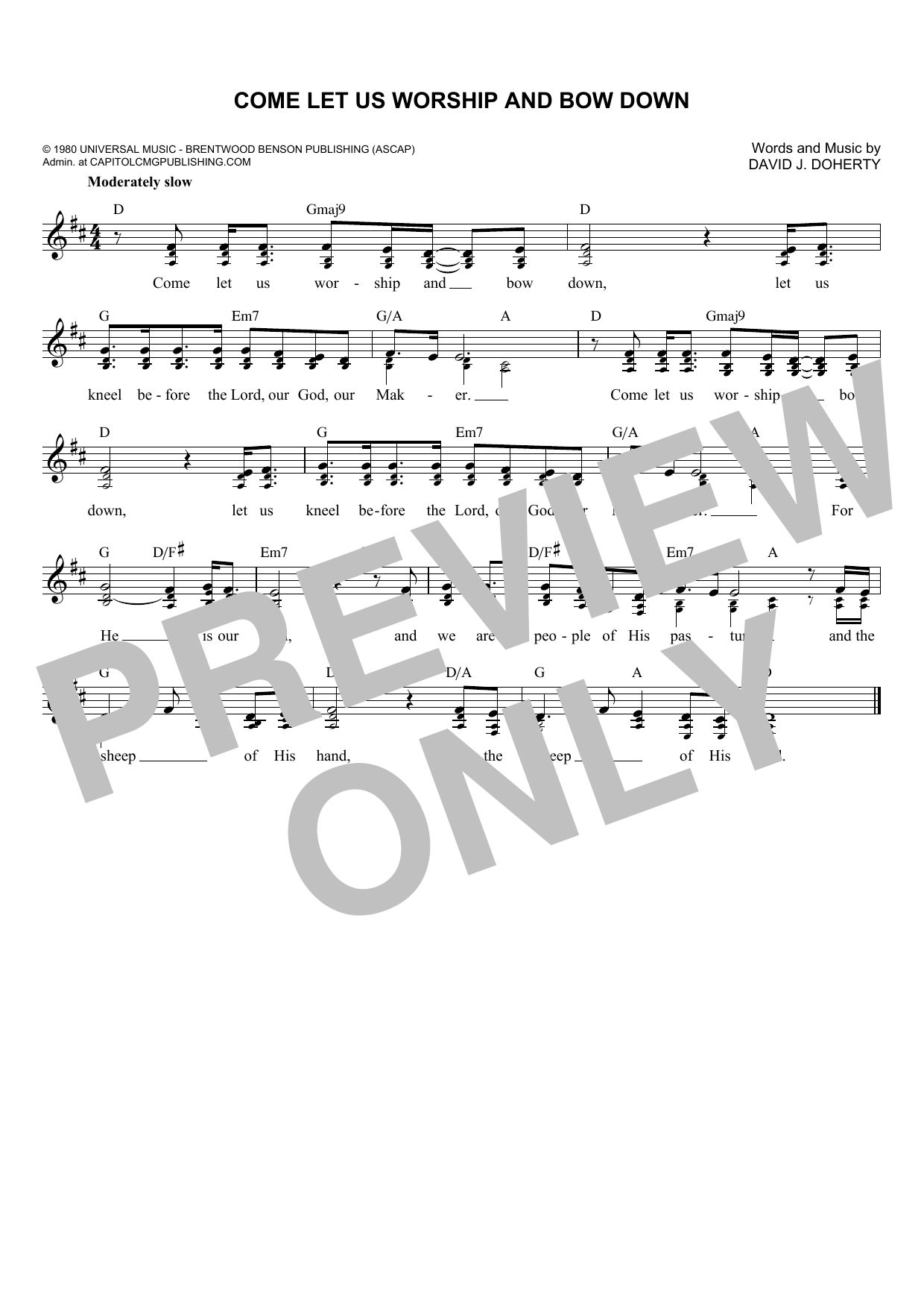 David J. Doherty Come Let Us Worship And Bow Down sheet music notes and chords arranged for Lead Sheet / Fake Book
