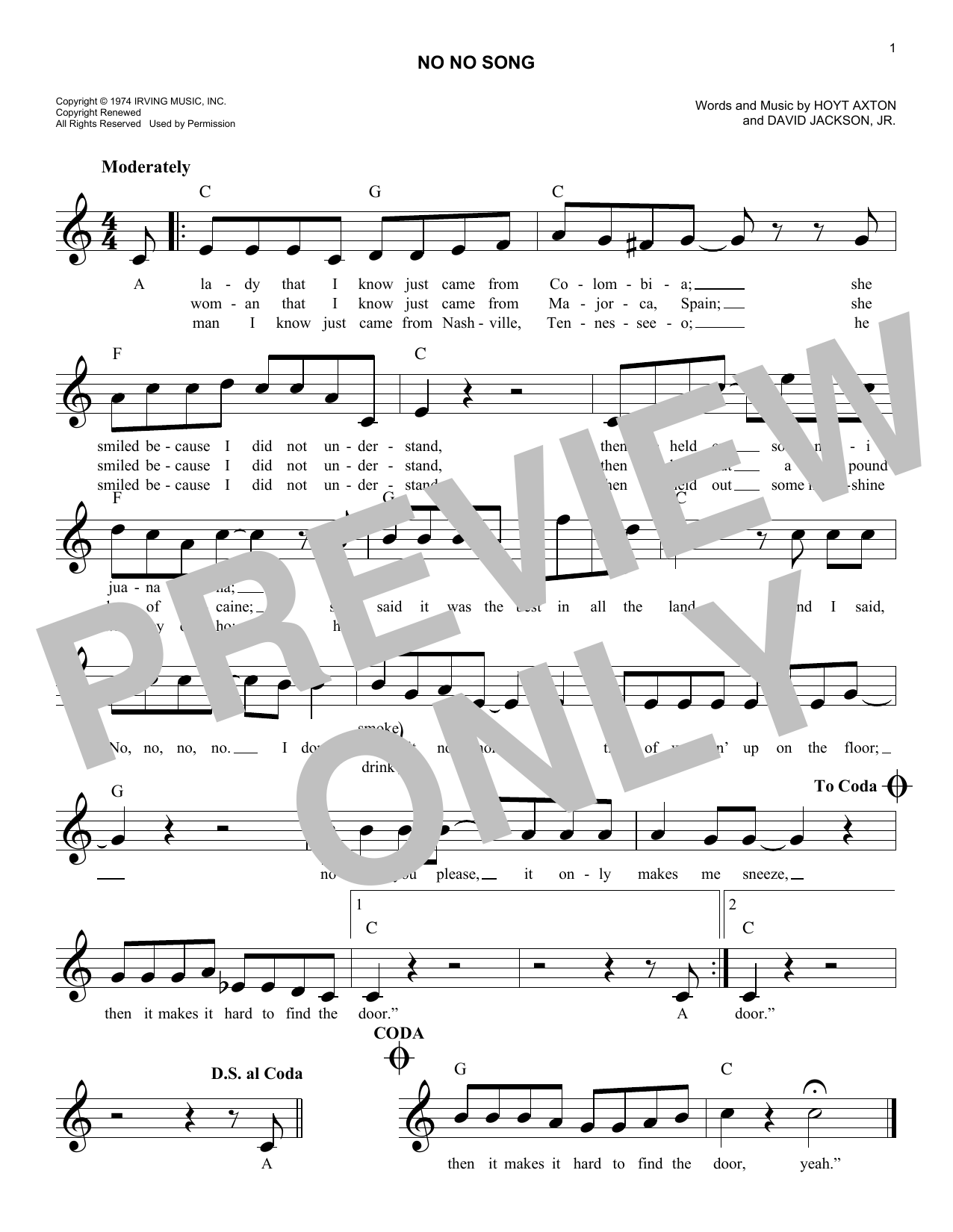 David Jackson, Jr. No No Song sheet music notes and chords arranged for Easy Lead Sheet / Fake Book