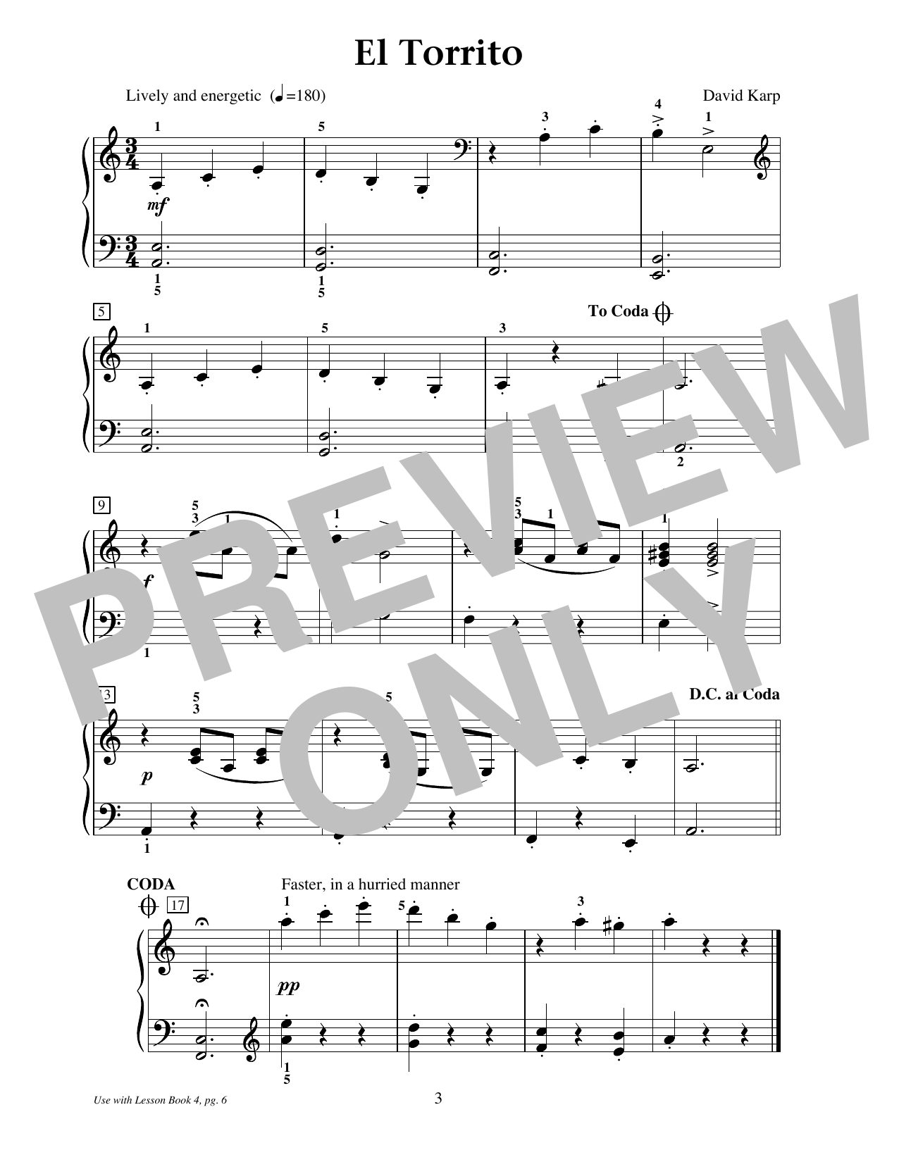David Karp El Torrito sheet music notes and chords arranged for Educational Piano